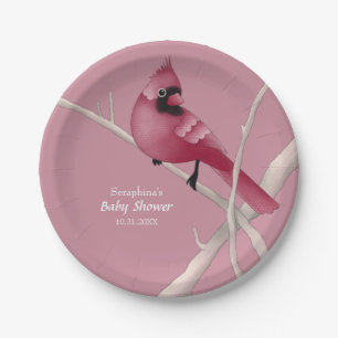 Assiettes En Carton Aquarelle rose moderne Cardinal Bird