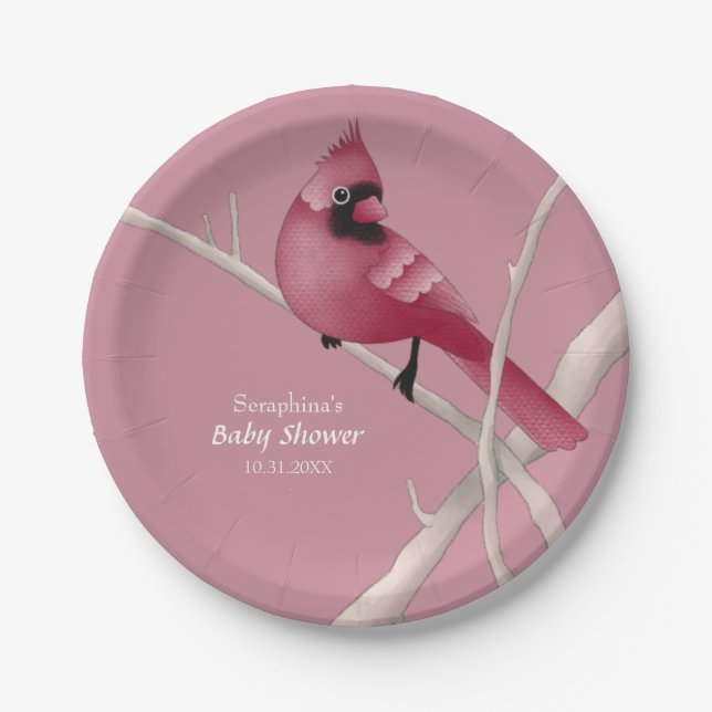 Assiettes En Carton Aquarelle rose moderne Cardinal Bird (Devant)