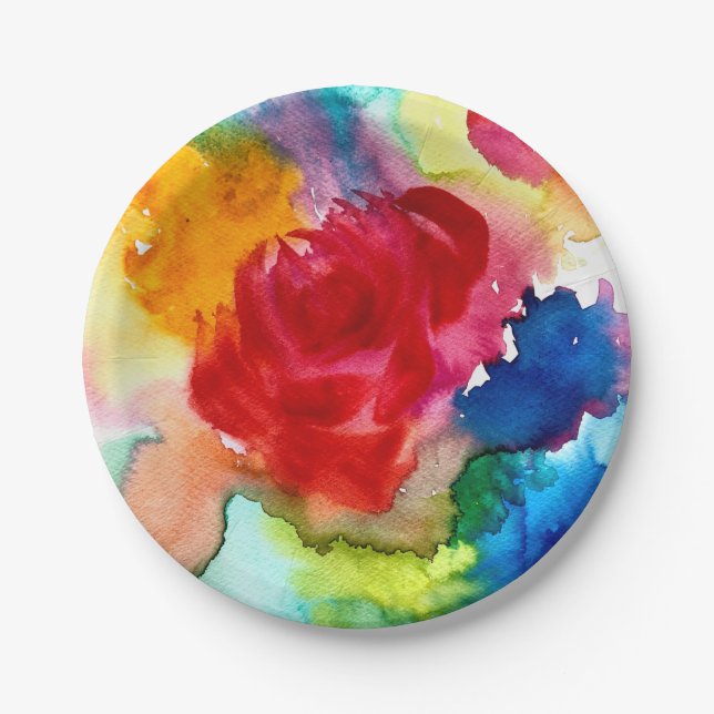 Assiettes En Carton Aquarelle rose pavot plaque de papier (Devant)