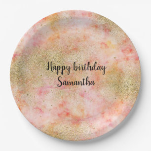 Assiettes En Carton Aquarelle rose Peachy Parties scintillant Gold Fau