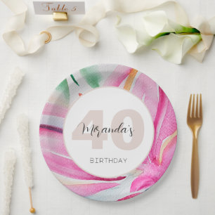 Assiettes En Carton Aquarelle rose Pétale Florale Monogramme