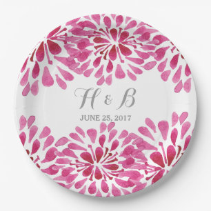 Assiettes En Carton Aquarelle rose Plaques en papier Chrysanthemum