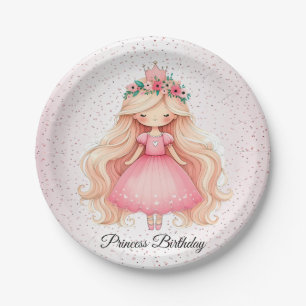 Assiettes En Carton Aquarelle rose princesse Baby shower soirée mignon