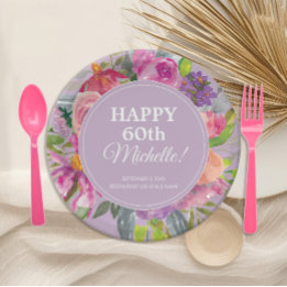 Assiettes En Carton Aquarelle rose violet Fleur sauvage 60e anniversai