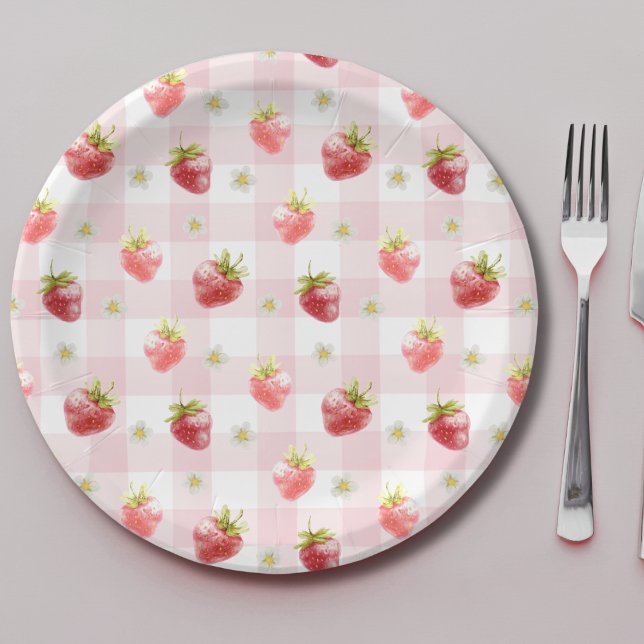 Assiettes En Carton Aquarelle Rouge fraise rose Plat (Créateur téléchargé)