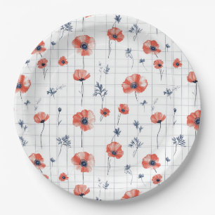 Assiettes En Carton Aquarelle rouge Motif sur blanc