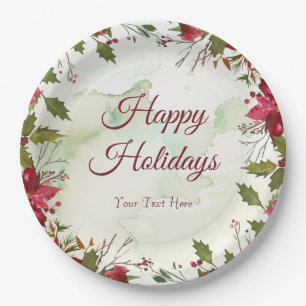 Assiettes En Carton Aquarelle Rouge Poinsettie