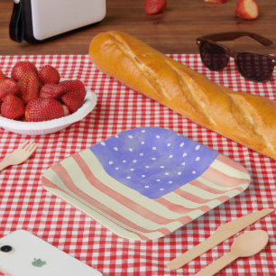 Assiettes En Carton Aquarelle rustique USA drapeau américain