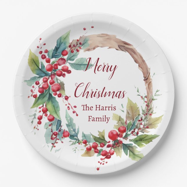 Assiettes En Carton Aquarelle sainte couronne personnalisée Noël (Devant)