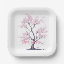 Aquarelle Sakura Pink Cherry Blossom Tree