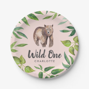 Assiettes En Carton Aquarelle Sauvage Un Ours Premier Anniversaire   B