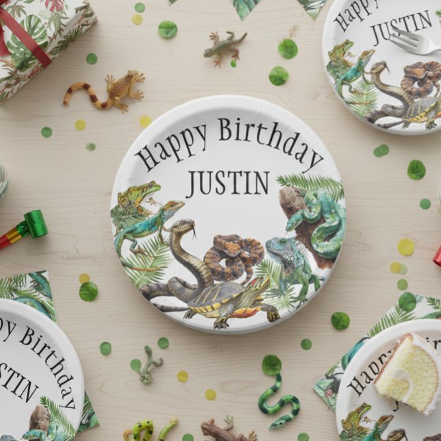 Assiettes En Carton Aquarelle Serpent Reptile d'anniversaire (Créateur téléchargé)