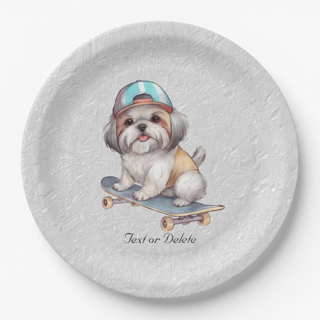 Assiettes En Carton Aquarelle Shih Tzu Papier Plaque (Devant)