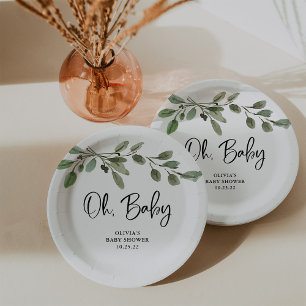 Assiettes En Carton Aquarelle simple verdure Oh bébé   BABY SHOWER