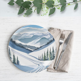 Assiettes En Carton Aquarelle Ski Mountain