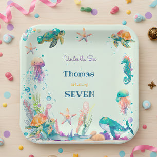 Assiettes En Carton Aquarelle sous l'anniversaire de enfant marin