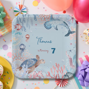 Assiettes En Carton Aquarelle sous l'anniversaire de enfant marin