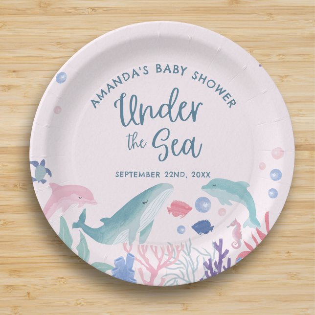 Assiettes En Carton Aquarelle sous le Baby shower marin (Créateur téléchargé)