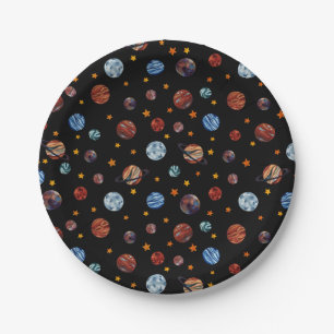 Assiettes En Carton Aquarelle spatiale Planètes et étoiles