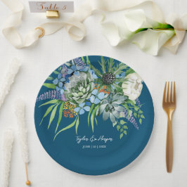 Assiettes En Carton Aquarelle Succulent bouquet floral Mariage Boho