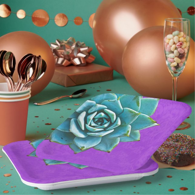 Assiettes En Carton Aquarelle Succulente dentelle pourpre (Multi)