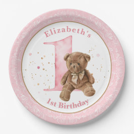 Assiettes En Carton Aquarelle Teddy Bear 1er Anniversaire Plaque papie