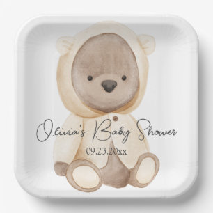 Assiettes En Carton Aquarelle Teddy Bear Baby shower personnalisé