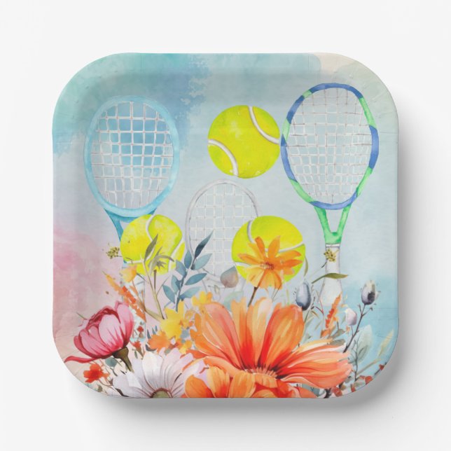 Assiettes En Carton Aquarelle Tennis pour Plaques de Papier Joueur (Recto)