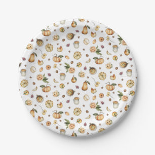 Assiettes En Carton Aquarelle Thanksgiving Chute Aliments Citrouilles