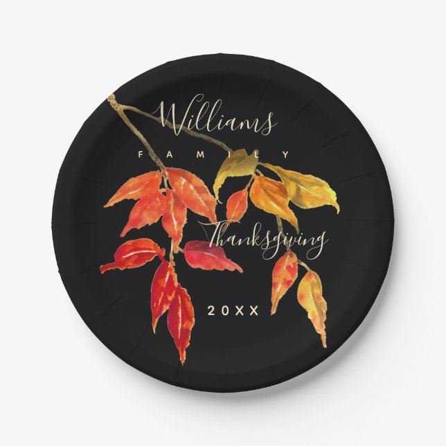 Assiettes En Carton Aquarelle Thanksgiving Chute Feuilles Plaque de pa (Devant)