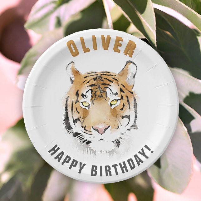 Assiettes En Carton Aquarelle Tiger Head Nom de l'anniversaire (Créateur téléchargé)