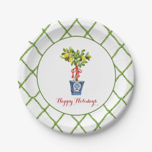 Assiettes En Carton Aquarelle Topiary & Trellis frontière Joyeux Fêtes
