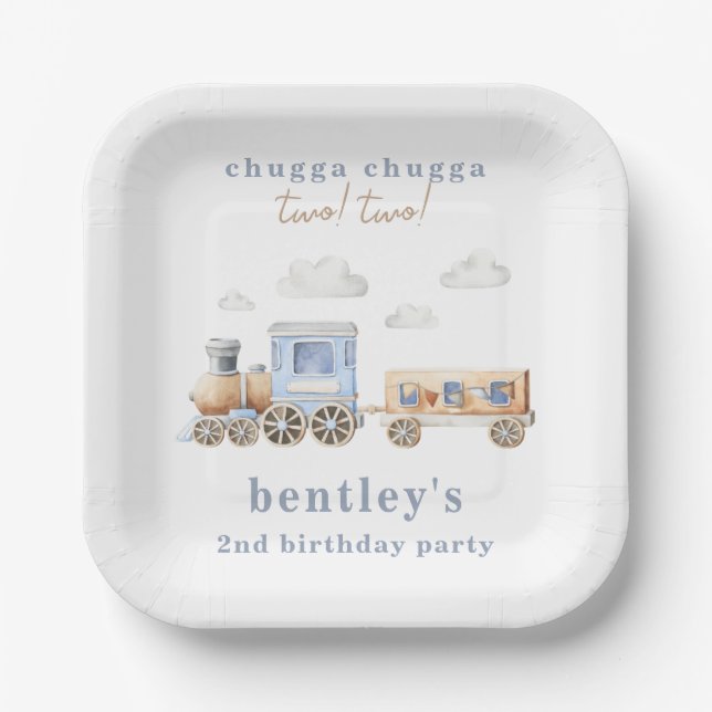 Assiettes En Carton Aquarelle Train Plaques de fête d'anniversaire (Recto)