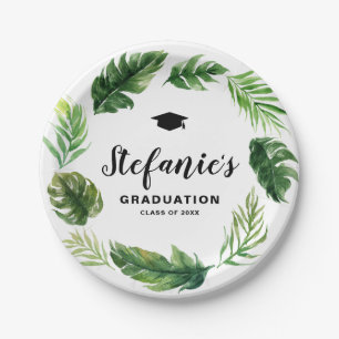 Assiettes En Carton Aquarelle Tropical Green Graduation de la couronne