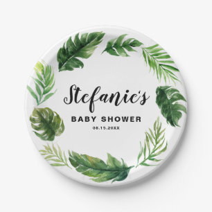 Assiettes En Carton Aquarelle Tropical Greenery Baby shower de couronn