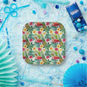 Assiettes En Carton Aquarelle tropicale
