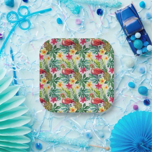 Assiettes En Carton Aquarelle tropicale (Fête)