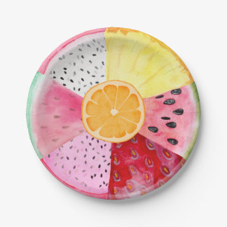 Assiettes En Carton Aquarelle tropicale estivale Fruit Tutti Fruitti