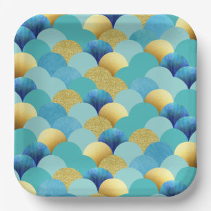 Assiettes En Carton Aquarelle Turquoise Parties scintillant or Plaques