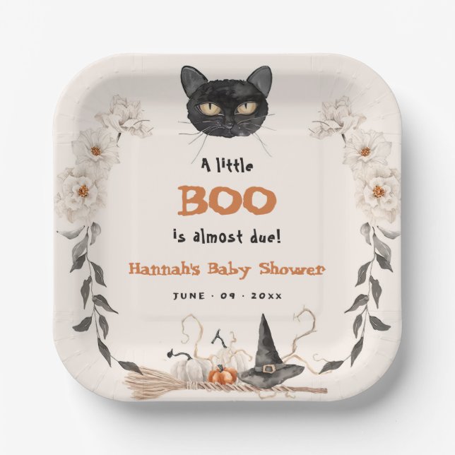 Assiettes En Carton Aquarelle Un Petit Baby shower Boo Halloween (Recto)