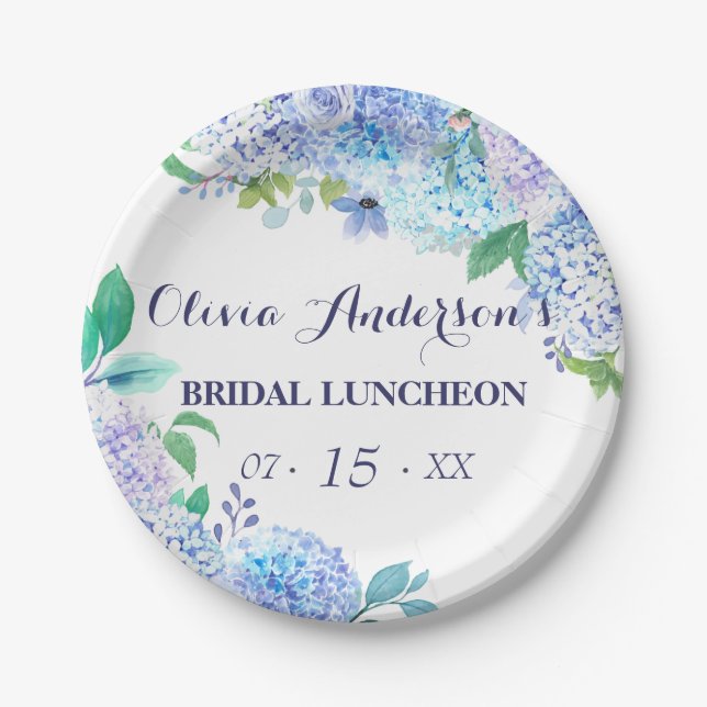 Assiettes En Carton Aquarelle Verdure Bleu Hydrangée Bridal Luncheon (Devant)