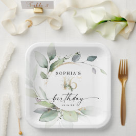 Assiettes En Carton Aquarelle Verdure Douce 16e anniversaire