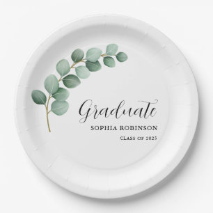 Assiettes En Carton Aquarelle Verdure Eucalyptus Graduation Party