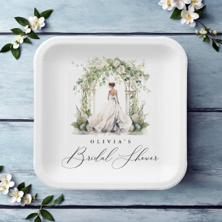 Assiettes En Carton Aquarelle Verdure Fête des mariées florale