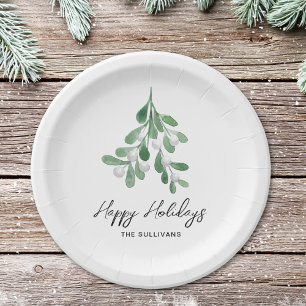 Assiettes En Carton Aquarelle Verdure Joyeuses vacances