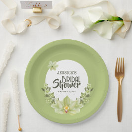 Assiettes En Carton Aquarelle Vert Clivia Fête des mariées Florale