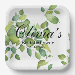 Assiettes En Carton Aquarelle vert eucalyptus feuillage vert