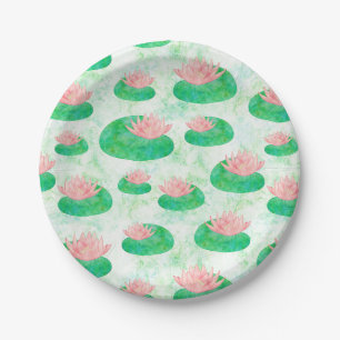 Assiettes En Carton Aquarelle Vert Lys rose rose Lotus Floral