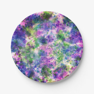 Assiettes En Carton Aquarelle vert pourpre bleu Paint Splash Abstrait