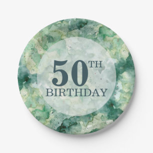 Assiettes En Carton Aquarelle verte Abstraite moderne Anniversaire